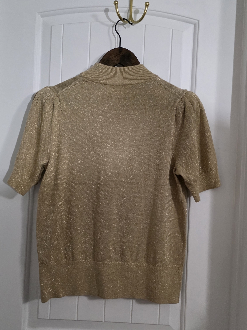 Michael Michael Kors Gold Metallic Puff Sleeve Mock Neck Sweater – Size M - Picture 8 of 10